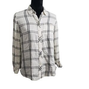 Talbott top womens large white black plaid flannel rayon long sleeve casual